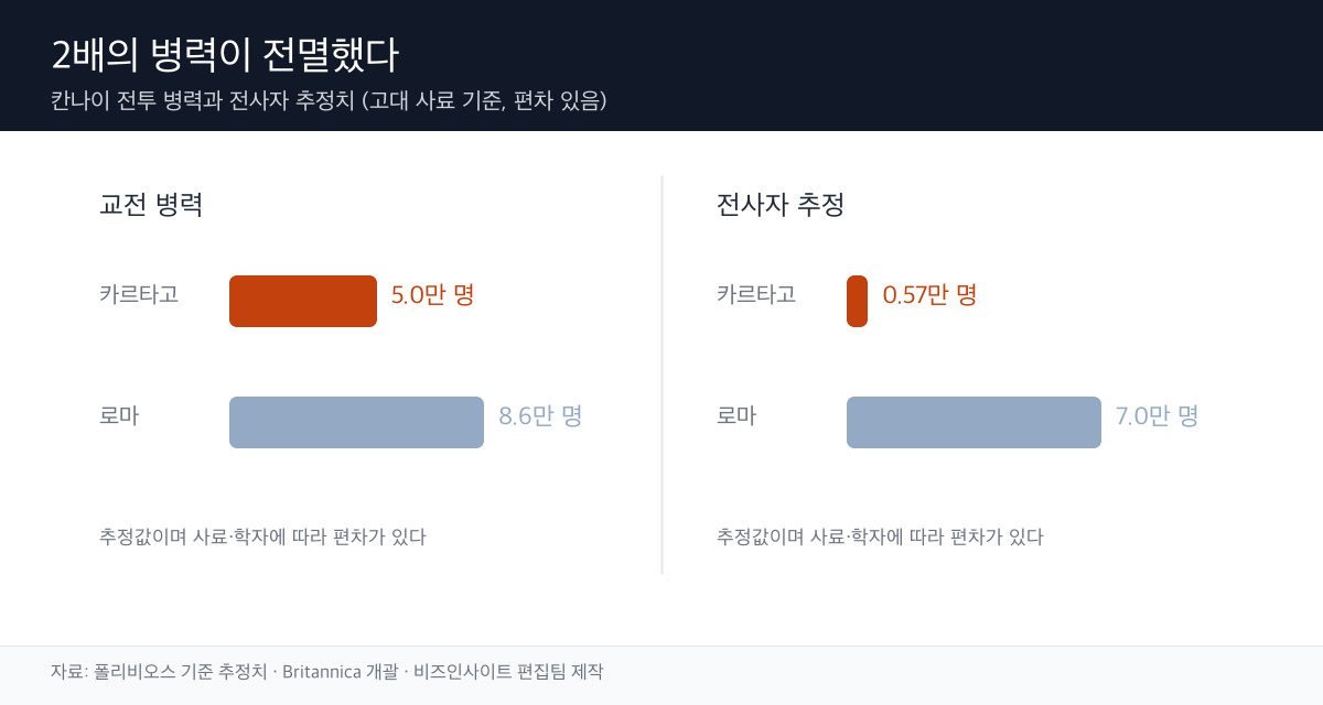 칸나이 병력·손실 비교 도표